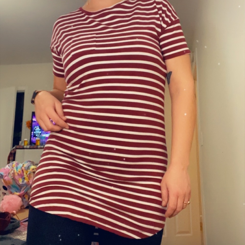 Maroon and white stripped Express t-shirt dress - XS